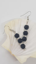 Load image into Gallery viewer, Silver Rhinestone Faceted Black Crystal Bead Earrings