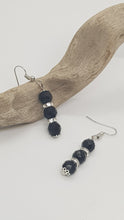 Load image into Gallery viewer, Silver Rhinestone Faceted Black Crystal Bead Earrings