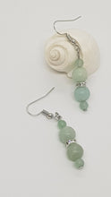 Load image into Gallery viewer, Silver Rhinestone Rondelle Amazonite Aventurine Gemstone Bead Earrings