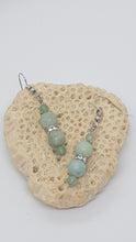 Load image into Gallery viewer, Silver Rhinestone Rondelle Amazonite Aventurine Gemstone Bead Earrings