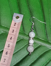 Load image into Gallery viewer, Silver Rhinestone Rondelle Amazonite Sunstone Gemstone Bead Earrings