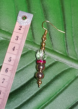 Load image into Gallery viewer, Gold Beaded Deep Pink Rhinestone Crystal Earrings