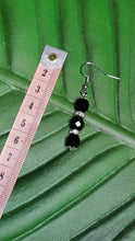 Load image into Gallery viewer, Silver Rhinestone Faceted Black Crystal Bead Earrings