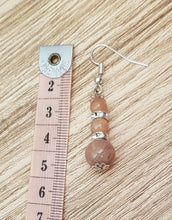 Load image into Gallery viewer, Silver Rhinestone Rhodochrosite Gemstone Earrings