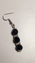 Load image into Gallery viewer, Silver Rhinestone Faceted Black Crystal Bead Earrings