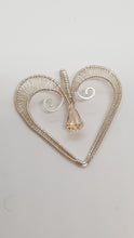 Load image into Gallery viewer, Handcrafted Silver Wire Wrapped Woven Love Heart Pendant Featuring A Faceted Crystal Bead