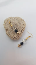 Load image into Gallery viewer, Gold & Black Faceted Bead & Crystal Bead Earrings & Pendant Set