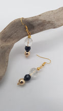 Load image into Gallery viewer, Gold & Black Faceted Bead & Crystal Bead Earrings & Pendant Set