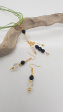 Load image into Gallery viewer, Gold Black Faceted Crystal Faceted Bead Earrings & Dangle Pendant Set