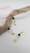 Load image into Gallery viewer, Gold Black Faceted Crystal & Pearl Bead Earrings & Pendant Set