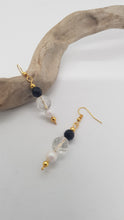 Load image into Gallery viewer, Gold Black Faceted Crystal & Pearl Bead Earrings & Pendant Set