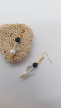 Load image into Gallery viewer, Gold Black Faceted Crystal & Pearl Bead Earrings & Pendant Set