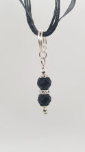 Load image into Gallery viewer, Silver Black Faceted Rhinestone Rondelle Earrings & Pendant Set