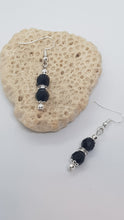 Load image into Gallery viewer, Silver Black Faceted Rhinestone Rondelle Earrings & Pendant Set