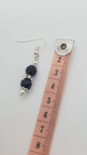 Load image into Gallery viewer, Silver Black Faceted Rhinestone Rondelle Earrings & Pendant Set