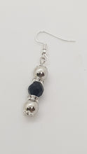 Load image into Gallery viewer, Silver Rhinestone Rondelle Black Faceted Bead Earrings