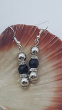 Load image into Gallery viewer, Silver Rhinestone Rondelle Black Faceted Bead Earrings