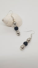 Load image into Gallery viewer, Silver Rhinestone Rondelle Black Faceted Bead Earrings