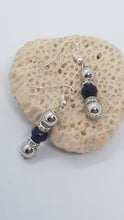 Load image into Gallery viewer, Silver Rhinestone Rondelle Black Faceted Bead Earrings
