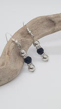 Load image into Gallery viewer, Silver Rhinestone Rondelle Black Faceted Bead Earrings