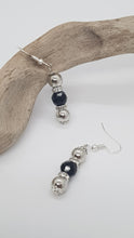 Load image into Gallery viewer, Silver Rhinestone Rondelle Black Faceted Bead Earrings