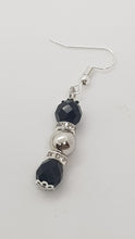Load image into Gallery viewer, Silver Black Faceted Rhinestone Rondelle Earrings