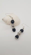 Load image into Gallery viewer, Silver Black Faceted Rhinestone Rondelle Earrings