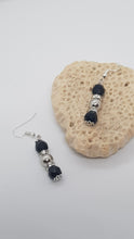 Load image into Gallery viewer, Silver Black Faceted Rhinestone Rondelle Earrings