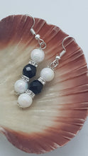 Load image into Gallery viewer, Silver Rhinestone Faceted Black Crystal Pearl Beaded Earrings