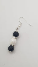 Load image into Gallery viewer, Silver Pearl Rhinestone Faceted Black Crystal Bead Earrings