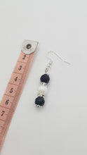 Load image into Gallery viewer, Silver Pearl Rhinestone Faceted Black Crystal Bead Earrings