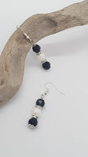 Load image into Gallery viewer, Silver Pearl Rhinestone Faceted Black Crystal Bead Earrings