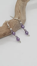 Load image into Gallery viewer, Silver Purple Pearl Beaded Earrings