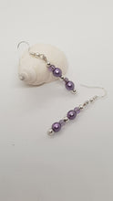 Load image into Gallery viewer, Silver Purple Pearl Beaded Earrings