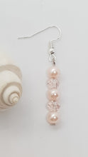 Load image into Gallery viewer, Silver Pale Pink Faceted Crystal Pink Pearl Beaded Earrings