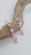 Load image into Gallery viewer, Silver Pale Pink Faceted Crystal Pink Pearl Beaded Earrings