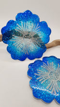 Load image into Gallery viewer, Set of 2 x Cobalt Blue & Silver Sparkly Glitter Hibiscus Resin Coasters