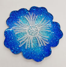 Load image into Gallery viewer, Set of 2 x Cobalt Blue & Silver Sparkly Glitter Hibiscus Resin Coasters