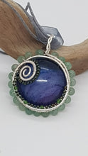 Load image into Gallery viewer, Silver Green Aventurine Sparkly Blue Purple Resin Cabochon Pendant