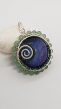 Load image into Gallery viewer, Silver Green Aventurine Sparkly Blue Purple Resin Cabochon Pendant