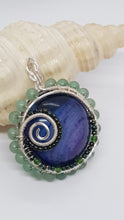 Load image into Gallery viewer, Silver Green Aventurine Sparkly Blue Purple Resin Cabochon Pendant