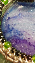 Load image into Gallery viewer, Silver Green Aventurine Sparkly Blue Purple Resin Cabochon Pendant