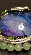 Load image into Gallery viewer, Silver Green Aventurine Sparkly Blue Purple Resin Cabochon Pendant