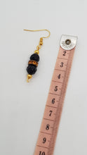 Load image into Gallery viewer, Gold Black Faceted Yellow Rhinestone Rondelle Earrings & Pendant Set