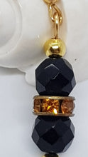 Load image into Gallery viewer, Gold Black Faceted Yellow Rhinestone Rondelle Earrings & Pendant Set