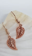Load image into Gallery viewer, Rose Gold Leaf Charm Earrings