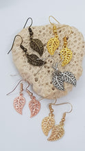 Load image into Gallery viewer, Antique Copper Leaf Charm Earrings
