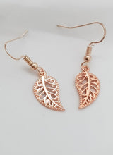 Load image into Gallery viewer, Rose Gold Leaf Charm Earrings