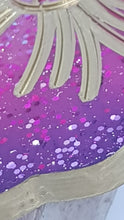 Load image into Gallery viewer, Set of 2 x Plum Pink & Gold Sparkly Glitter Hibiscus Resin Coasters