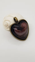 Load image into Gallery viewer, Antique Copper Bezel Deep Plum & White Love Heart Resin Cabochon Pendant